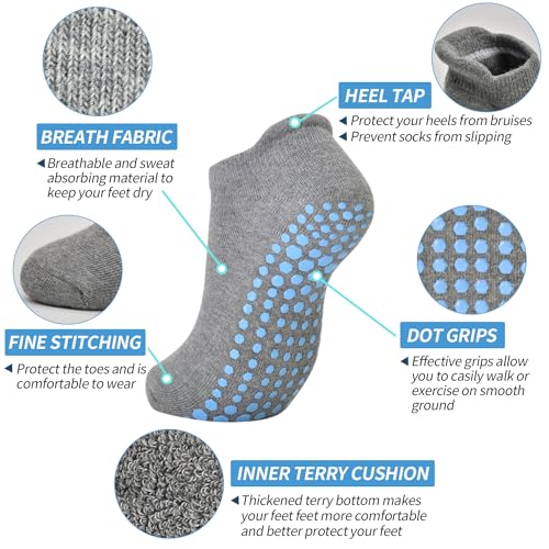 Image of ELUTONG Pilates Non Slip Grip Socks for Women 1-4 Pairs Yoga Barre Ballet Workout Hospital Grippy Sock