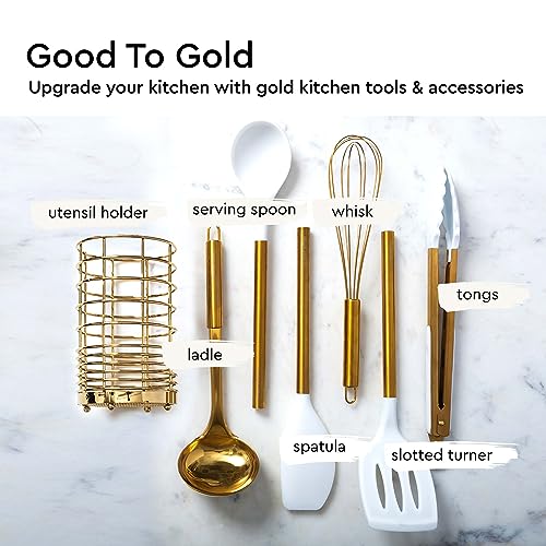 Gold Kitchen Utensils Set – 7-Piece White Silicone Cooking Tools with Gold Utensil Holder – Luxury Kitchen Accessories for Stylish Cooking and Serving, Ideal for Gifting - Image 4