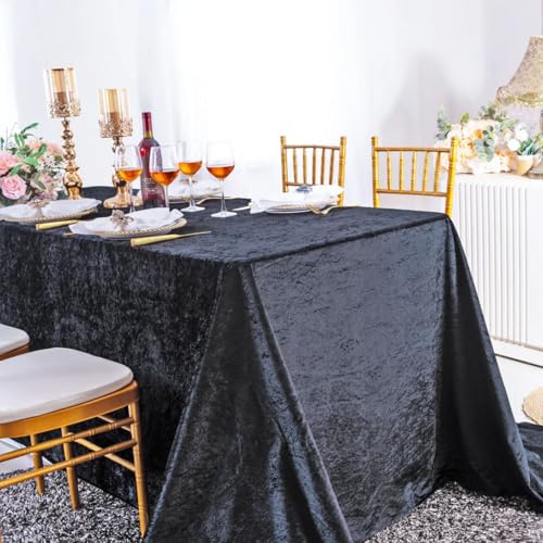Elegant Event Essentials-Rectangle Crushed Velvet Tablecloths-Thicken Wrinkle-Resistant Table Cloth, Washable Heavy Weight Table Cover 90 Inch x 132 Inch Black