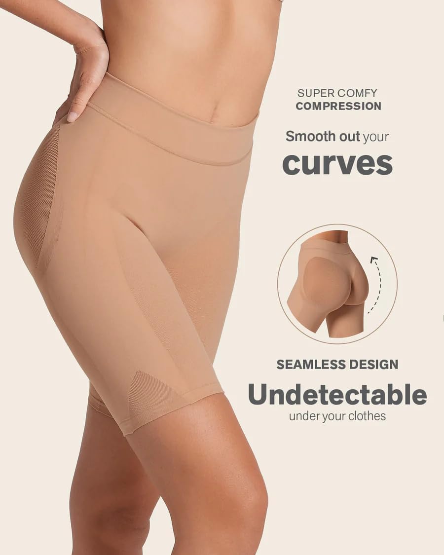 Leonisa Seamless Shapewear High-Waisted Butt Lifting Capri or Shaper Shorts Thigh Slimmer Girdle for Women Tummy Control - Image 6