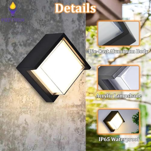 Image of fizzytech 5W LED Up & Down Wall Light, Warm White Square Decorative Wall Lamp for Indoor & Outdoor, Balcony, Living Room, Bedroom & Porch, Pack of 2