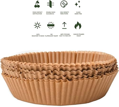 Finece Air Fryer Liners Round, 100Pcs For 2 To 5 Qt Air Fryer Disposable Paper Liner, 6.3 Inch Unbleached Non-Stick Oil-Proof Parchment Paper #TOP5