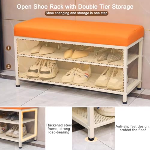 Banc à chaussures orange au design moderne et métal