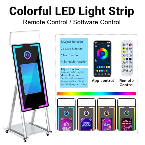 Image of Magic Mirror Photo Booth with Printer 45-22 inch Touch Screen DSLR Photo Booth with RGB Light Instant Printing and Sharing Professional PhotoBooth for Party (White-2)