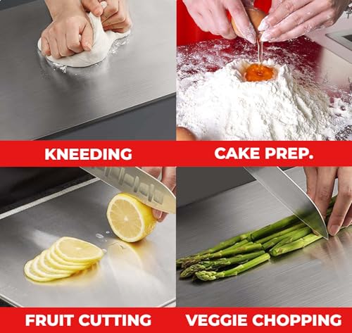 Image of PANCA Stainless Steel Chopping Board 36cm x 25cm for Daily Kitchen Use Heavy Grade Cutting Board for Vegetables, Fruits, Dryfruits, Atta Kneading, Kitchen Tool Essentials (Set of 1)