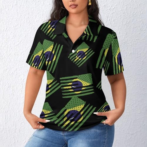 Camiseta polo de Brasil y EE UU para mujer polo de manga corta transpirable casual 2