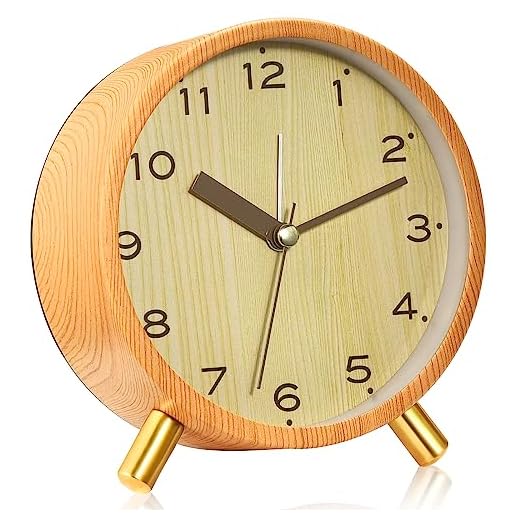 Analog Alarm Clocks, 4 . 5 " Metal Alarm Clock with Wood Grain Finish,Sound Activated Night product