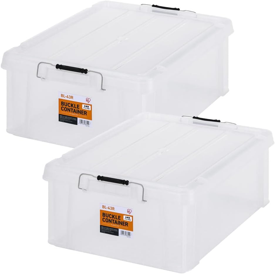 【2個セット】Iris Ohyama Buckle Container BL-43R, Clear