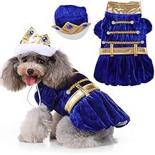 Dog Prince Costume Halloween Costume for Small Medium Dogs Puppy Pet Costumes with Sapphire Crown for Christmas Birthday Party Photo Props Dress up Accessories