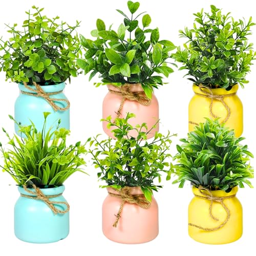 Dekorly Artificial Pot Flowers Small Fake Plants with Pot Mini Po...