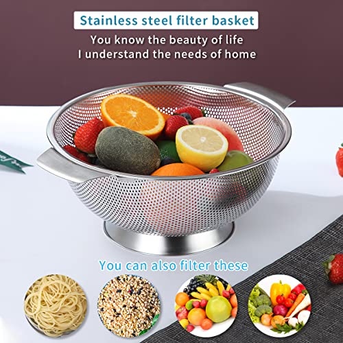 Foto von Kyraton Edelstahl Colander 5 Quart, professionelles Sieb mit Heavy Duty Griffen und selbstentwässernden festen Ring Basis für Pasta, Spaghetti, Beere, Gemüse, Obst, Nudeln, Salate Spülmaschinenfest