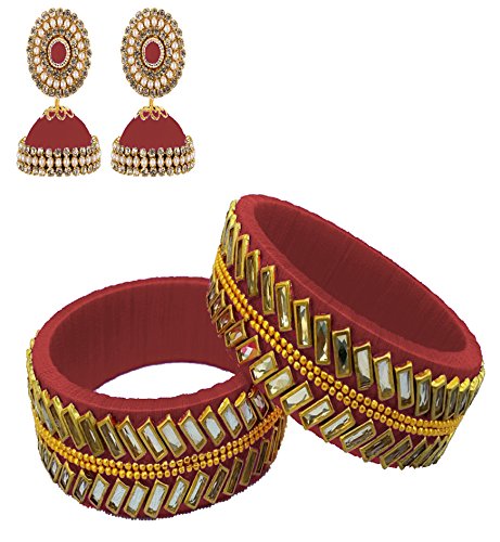 Silk Kada Bangles & Earrings Jhumkas(size-2/2)