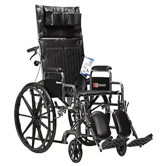 Dynarex DynaRide Reclining Wheelchair with Detachable Desk Arms & Elevating Leg Rest, 300 lb Capacity, 20" x 16" Seat, Silver