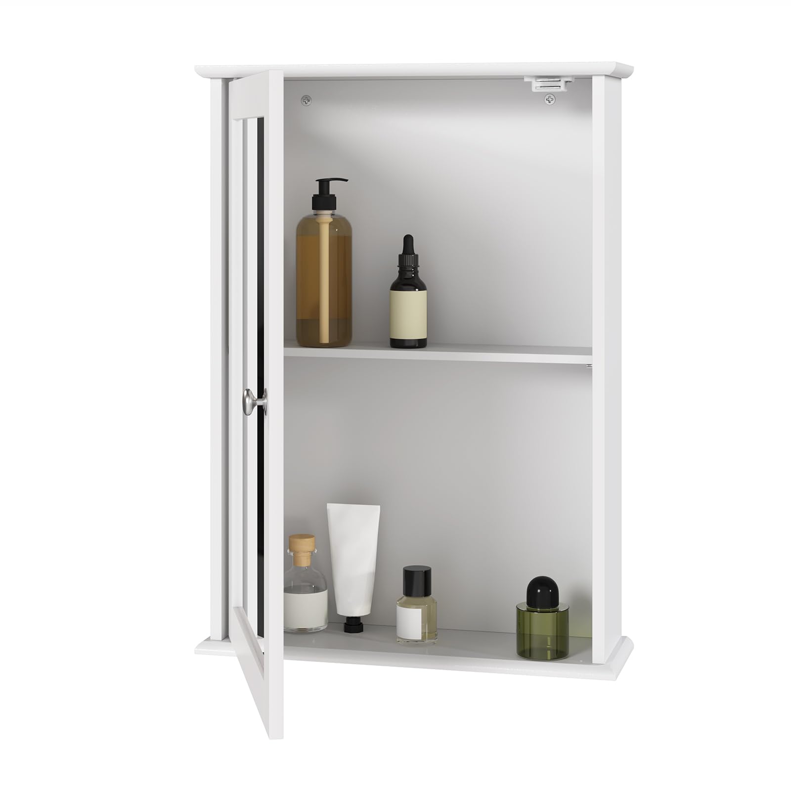 eSituro Armoire de Toilette, avec Porte Miroir, Étagère Réglable, Blanc, L x H x P 42 x 58,5 x 12 cm