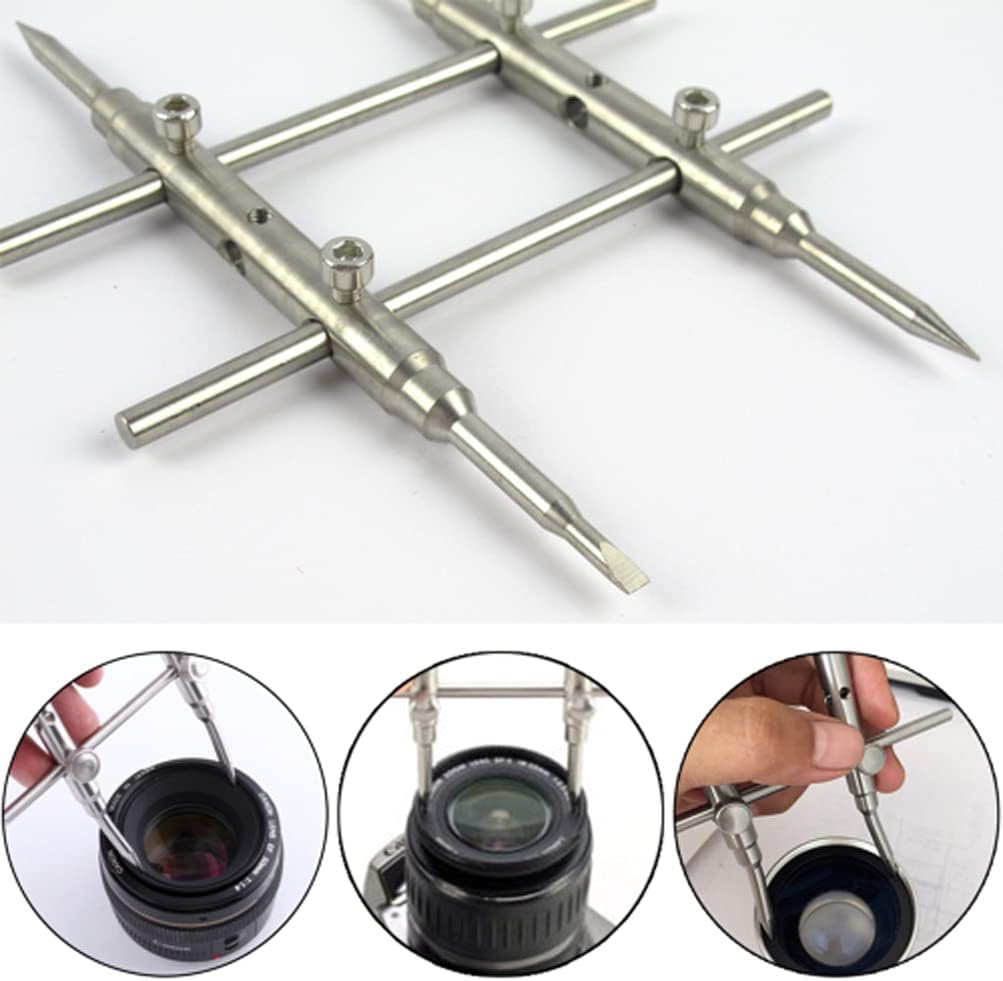 CHICHIYANG Camera Lens Wrench, Dual Sided Pointy/Flat Tips Lens Removal Tool with Four Screws 10~120MM for DSLR Camera Lens