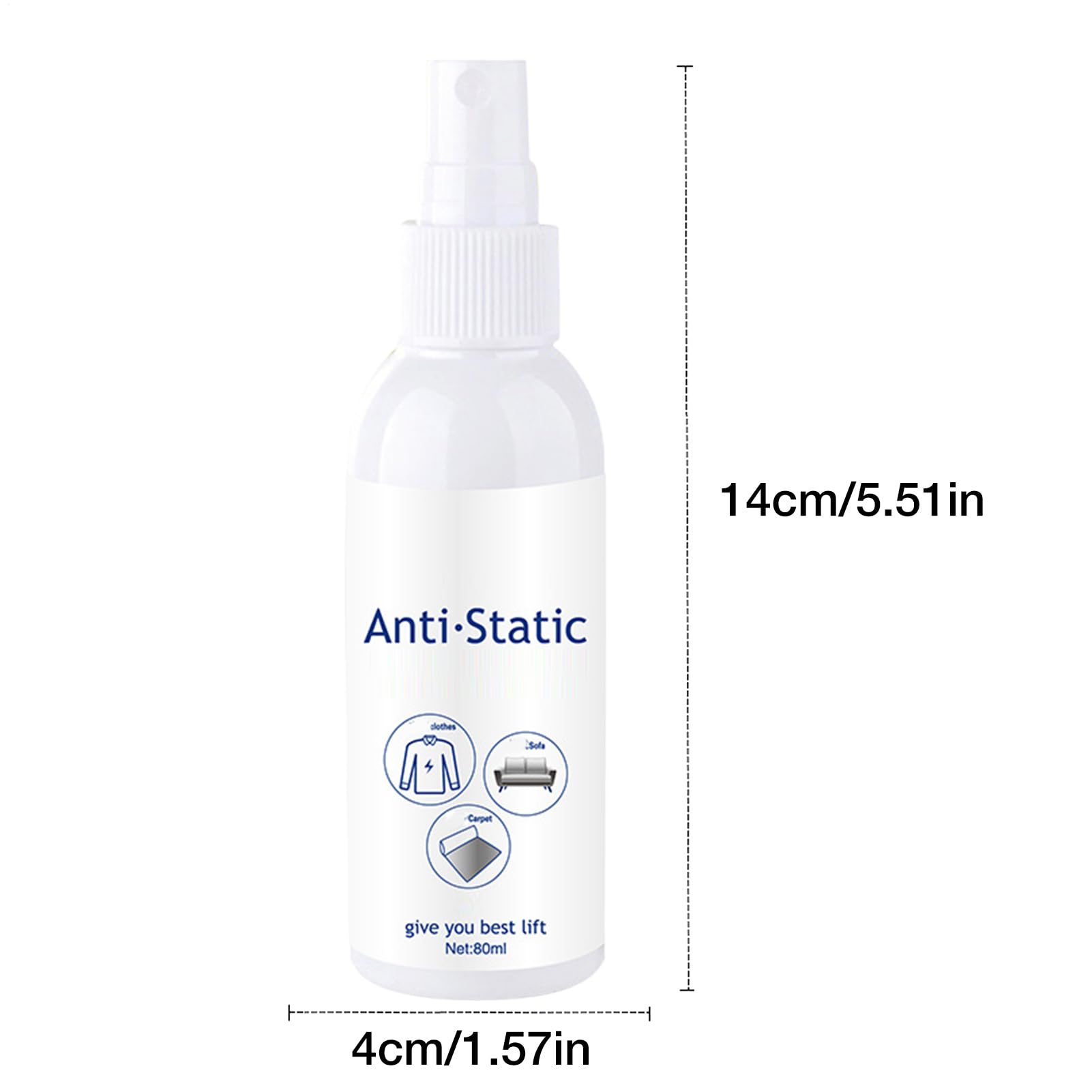 Spray Antistatique Pour Vêtements - Flacon 80ml Élimine Instantanément L'Électricité Statique Cheveux Et Tissus - Adoucissant Instantané Anti-Frisottis pour Vêtements et Tapis