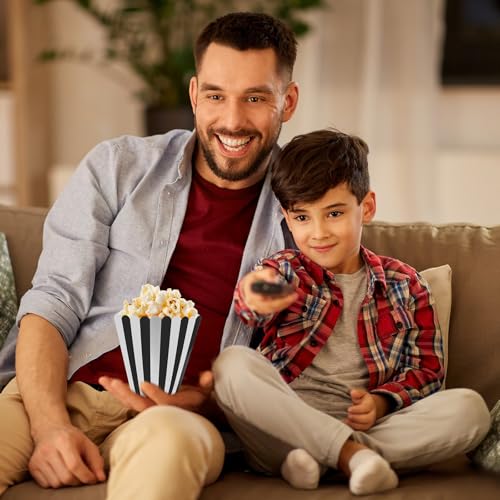 Image of 50 Pcs Popcorn Boxes Black and White Striped Cardboard Popcorn Container for Halloween Movie Nights Birthday Wedding(Black,White)