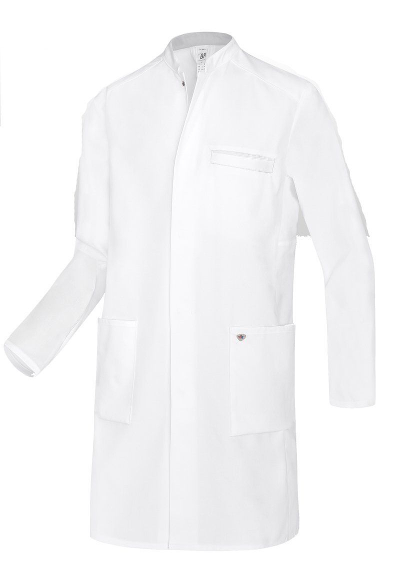 BP Med Coats 1747-684-21 fartuch lekarski dla mężczyzn - długi rękaw - 48% bawełna, 48% poliester, 4% elastolefina - normalny krój - rozmiar: 50 n - kolor: biały