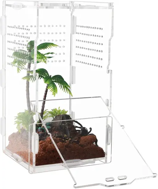 YUEHUA Acrylic Terrarium Rope Box - Mini Reptile Transport & Grow Habitat (20x10x10cm)