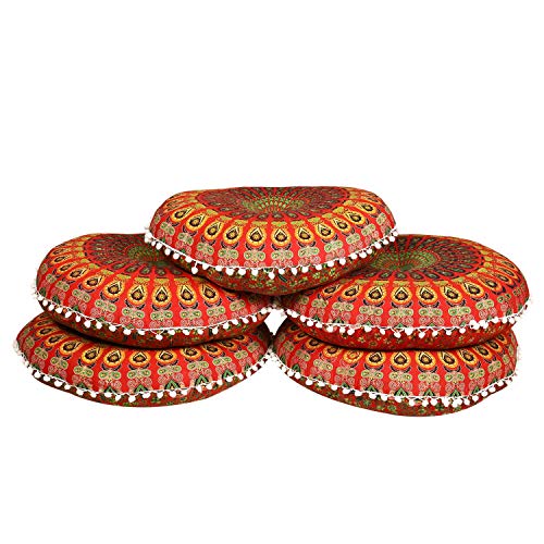 Casa Moro Indisches Yogakissen Mandala Saira Rot & Grün mit Füllung Ø 55cm x Höhe 12cm rund aus Baumwolle… – Bild 5