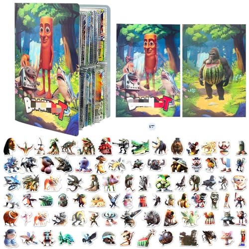 3D-Effekt Brain-rot Sammelkarten Album mit 100 Stickern Wackelbild-Cover Kartenalbum 4-Pocket für 80 Karten Wasserfeste PVC Aufkleber Set Sammler-Zubehör für Kinder & Fans