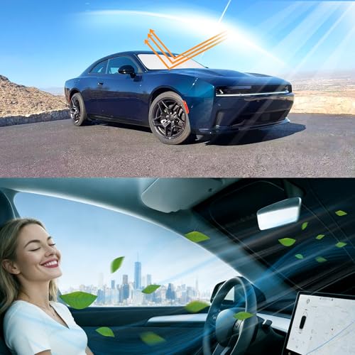 Image of Windshield Sun Shade for 2011 2012 2013-2023 Charger Dodge | Foldable, Full covered for windshield, Block UV Rays, Heat Reduction, Easy to install, Keeps Car Cooler