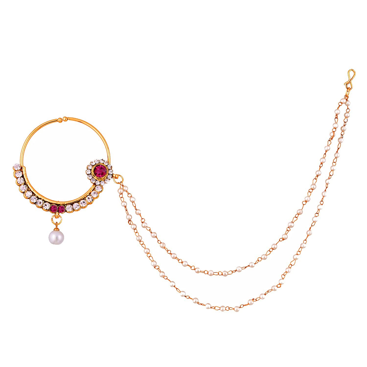Lucky Jewellery 18 K Gold Plated Diwali/Dhanteras/Bhai Dooj Collection Magenta Color Alloy Wedding Suhag Nath for Girls & Women (B0989VV3S4) Amazon Price History, Amazon Price Tracker