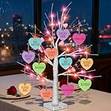 24in Valentines Day Tree with Timer&USB/Battery Operated, Lighted Valentines Tree with 12 Heart Ornaments,24 LED Lights,Valentine Decor Artificial Birch Trees for Home Wedding Party Table Bedroom