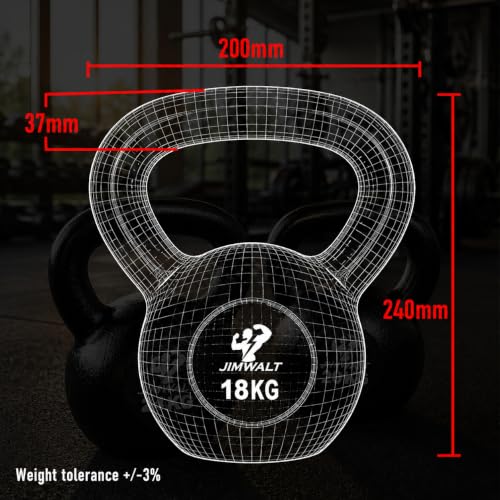 Image of Jimwalt Heavy Duty Enameled Cast Iron Kettlebell | Smooth Non-Slip Grip, Chip-Resistant Coating | Perfect for Strength Training & Home Gym (Enameled Coated 18KG)