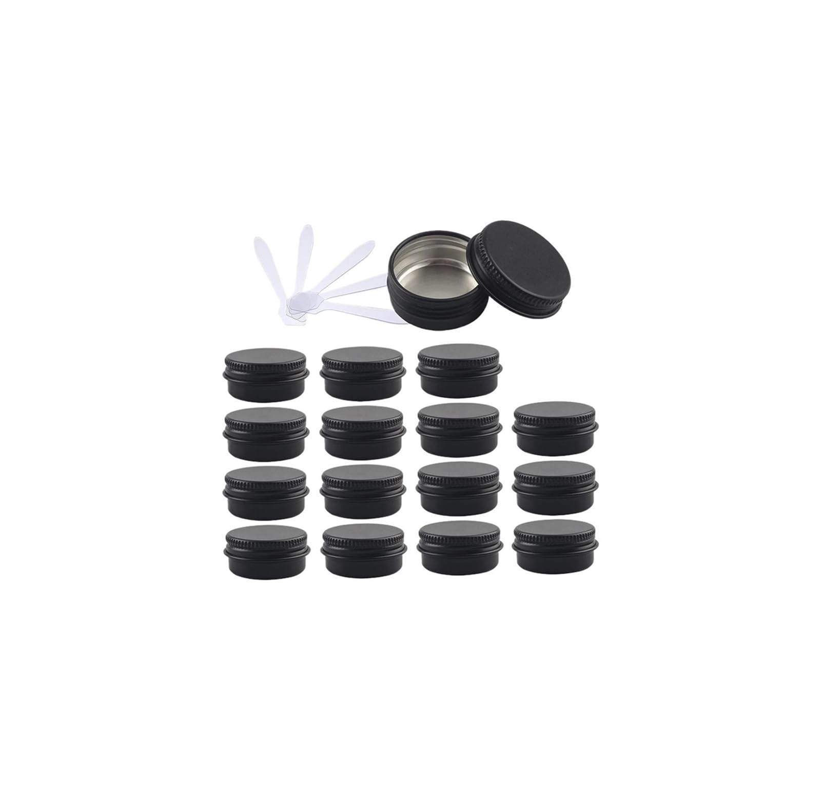 dfEDRd Plastic Cosmetic Jar, 48 PC 10ml with Screw Lids Storage Jars Cosmetics Containers Pots with 6 Spatula(Black,10ml)