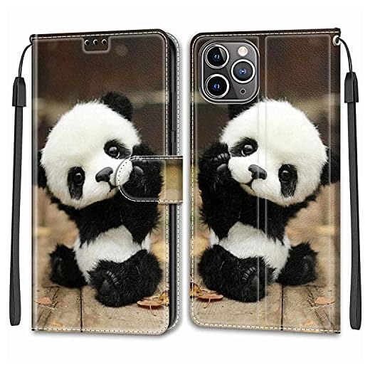Nadoli Plånboksfodral för iPhone 12 Pro Max 6,7 tum, färgglad målad [Panda ] snodd ställ korthållare magnetisk mjukt PU-läder folio skyddande flipfodral