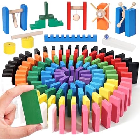 BigOtters 1080PCS Dominoes Set for Kids, Wooden Domino Blocks Colorful Dominos Tiles Educational Toy for Birthday Party Favor Cover