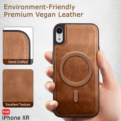Image of TheGiftKart Genuine Leather Finish Back Cover Case for iPhone XR | Shockproof Design | Raised Edges for Camera & Screen Protection | Stunning Minimalist Design Cover (MagSafe Compatible, Brown)