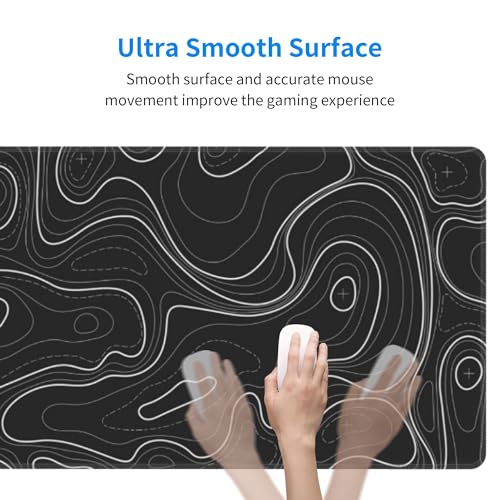 Large Gaming Mouse Pad Black Topographic Contour Mouse Pad Extended XL Long Mousepad Big Desk Mat