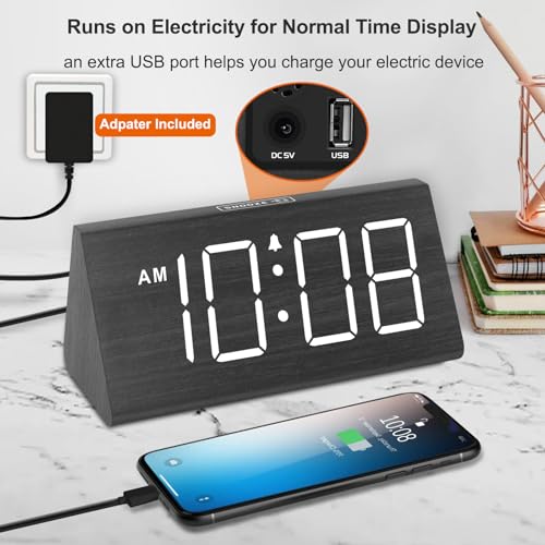 image for DreamSky Wooden Digital Alarm Clocks for Bedrooms - Electric Desk Cloc
