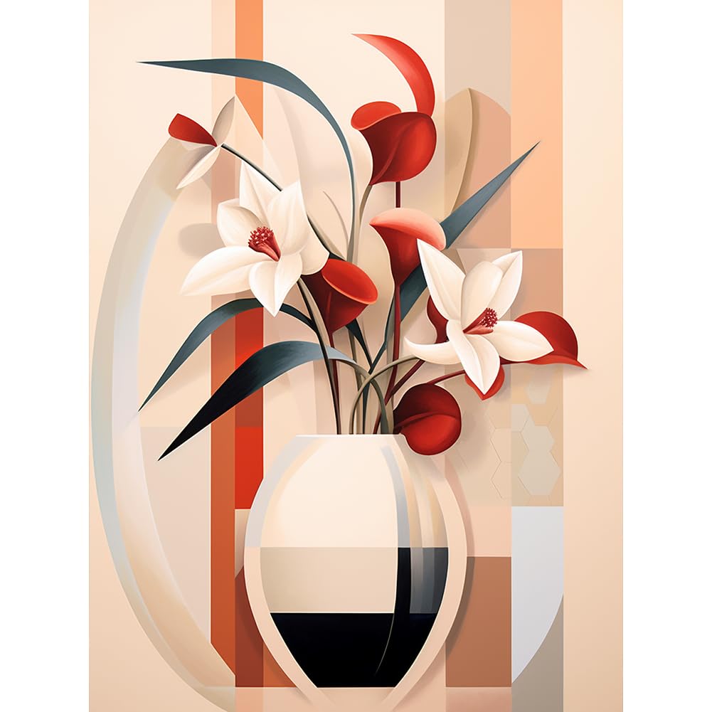 5D DIY Full Round Drill Diamond Painting Flower Kit, Geometric Flower Diamond Kits for Beginner, Round Drill Crystal Craft Painting, Rhinestone Home Decoration Art Craft 40x30 cm-03