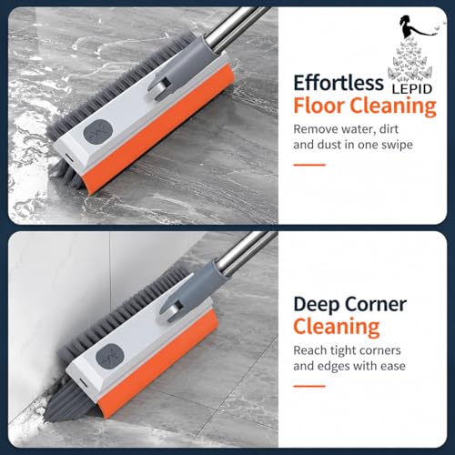 Image of 3-in-1 Bathroom Cleaning Brush with Wiper, Long Handle 180 Rotating Floor Scrub Brush for Tiles, Toilet, Kitchen & Bathroom, V-Shaped Bristles Cleaning Tool