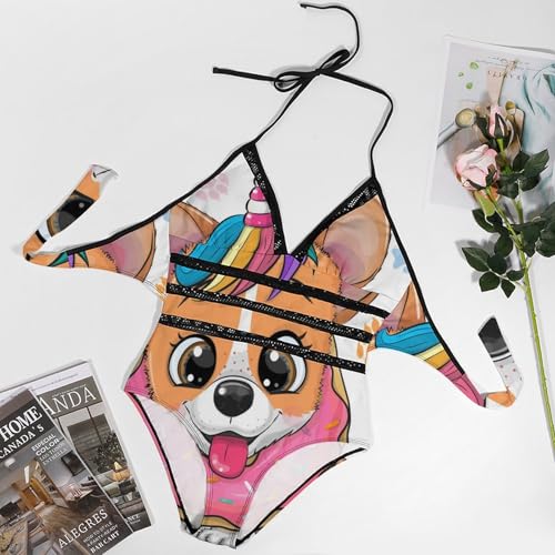 Bikini set licorne corgi une pièce imprimé graphique haute définition - 3