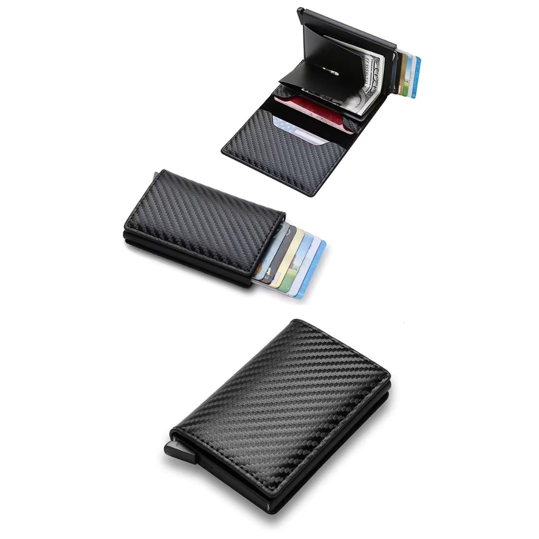 Cartera Hombre Pequeña con Tarjetero Automático Interior Aluminio Protección RFID Capacidad 6 Tarjetas Billetes Documentación Cuero Diseño Compacto Antirrobo