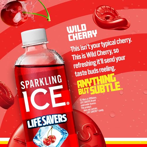 Image of Sparkling Ice LIFESAVERS Wild Cherry, Zero Sugar Flavored Sparkling Water, with Vitamins and Antioxidants. No Artificial Dyes, Low Calorie Beverage, 17 fl oz Bottles (Pack of 12)