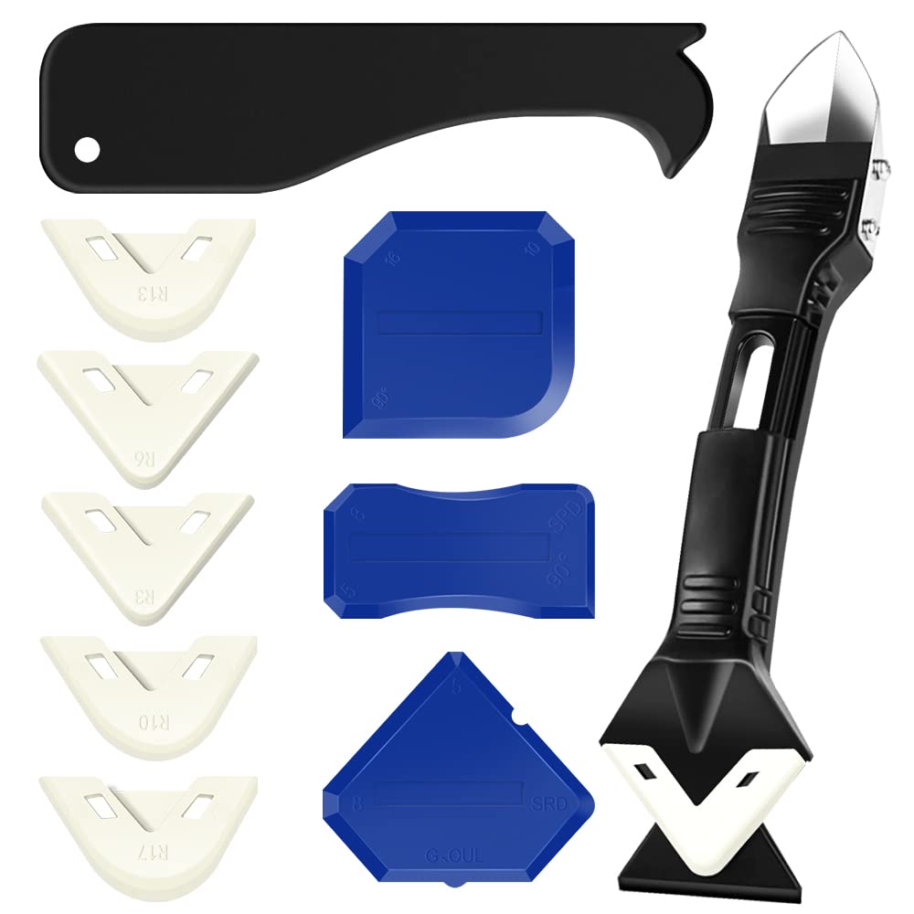 Silicone Remover Tool, Caulking Tool Kit 3 In 1, Caulking Multi Smoothing Removal Tool, Removal Tool With Stainless Head & 5 Silicone Pads, For Kitchen Bathroom Floor Corner