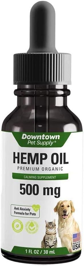 Downtown Pet Supply - Hemp Oil for Dogs & Cats - Organic Hemp Seed Oil 500mg - Joint Support & Stress Relief - Chlorophyll, Omega 9 & Omega 3 Fatty Acid - 1 fl Oz - 1 Pack