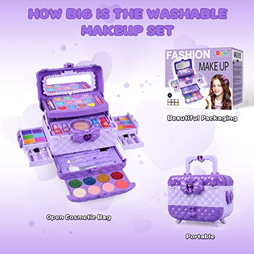 54 Pcs Kids Makeup Kit For Girls, Princess Real Washable Pretend Play Cosmetic Set Toys With Mirror, Non-Toxic & Safe, Birthday Gifts For 3 4 5 6 7 8 9 10 Years Old Girls Kids (Purple) #TOP3