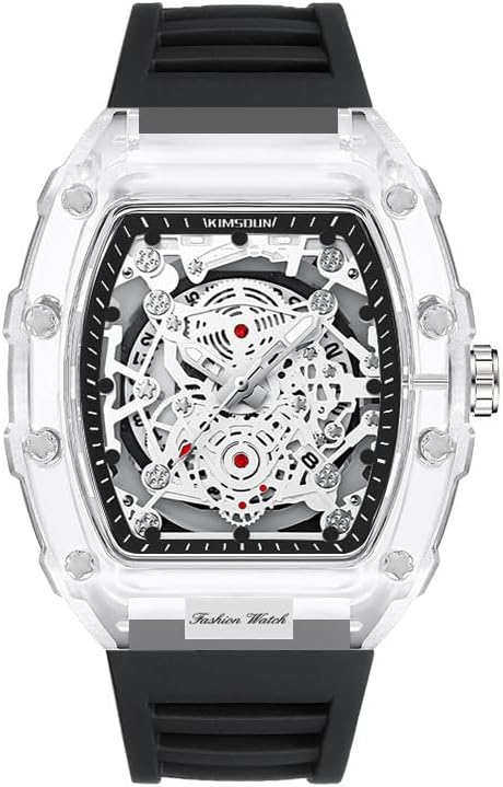 GORBEN Watch Wristwatch for Men Fashion Casual Cool Big Dial Watch Hollowed Transparent Analog Display Silicone Strap Calendar Quartz Waterproof Trend Male Wrist Watch
