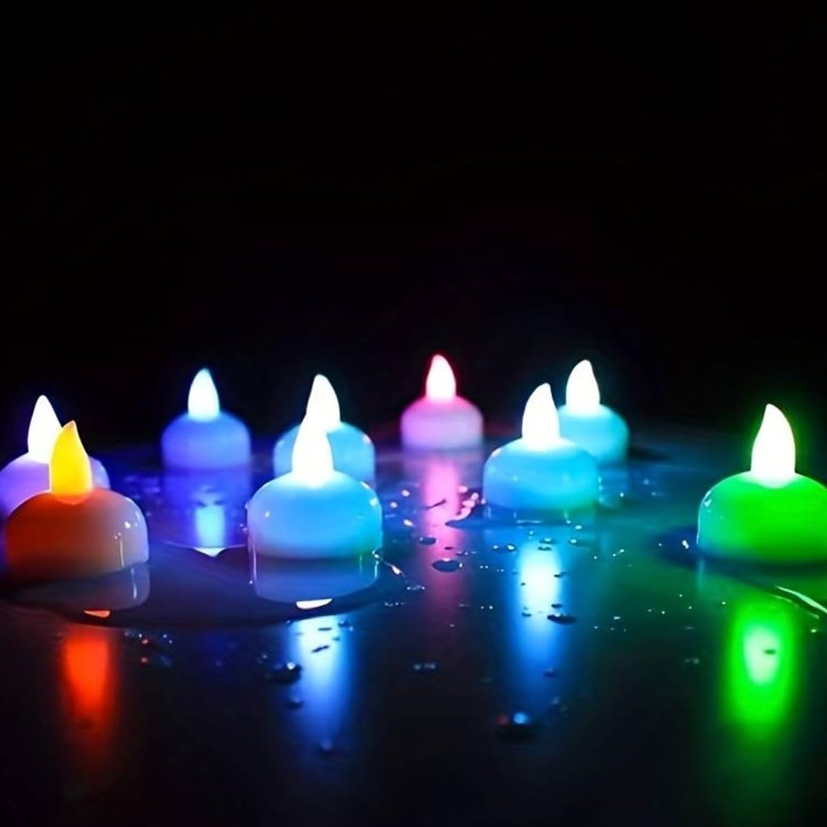 Just Decor Touch & Water Sensor Multicolor LED Floating Diya Smokeless Waterproof Color Flashing Candle Style Tea Light for Home, Diwali, Christmas, Party, Wedding, Festive Decoration (Pack of 6)