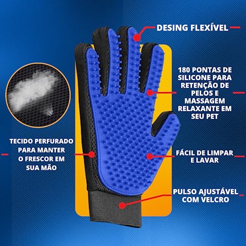Luva Escova Pet Nano Magnética Silicone Lavável Ajustável Flexível Confortavel Ideal Para Tirar Pelo