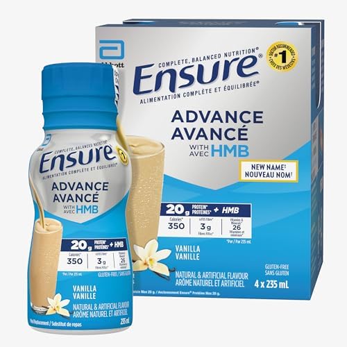Ensure Advance, Meal Replacement Shakes, Protein Shakes With 20 g Of Protein To Help Build Muscle, Vanilla, 4 x 235-mL Bottles