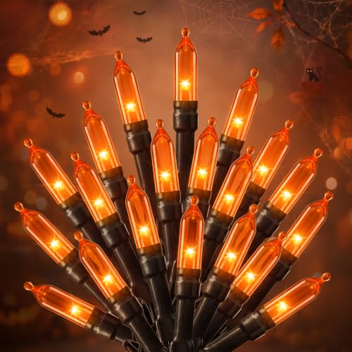 Image of 2Pack Orange Outdoor Halloween Lights, 39Feet 100 LED Mini Lights with 8 Lighting Modes, Connectable Halloween String Light Plug in for Garden Patio Haunted House Ghost Holiday Lighting Decoratio