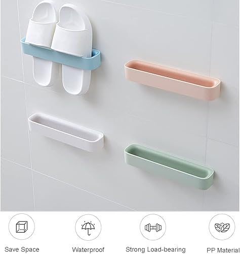 Miniatura 6 de Zapatero montado en la pared con tiras adhesivas para colgar, organizador de zapatos colgante para baño, ganchos de zapatos de puerta, estante