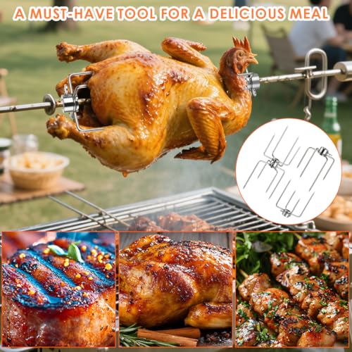 Accesorios para asador giratorio con tenedor de carne y pinchos para barbacoa de pollo 7